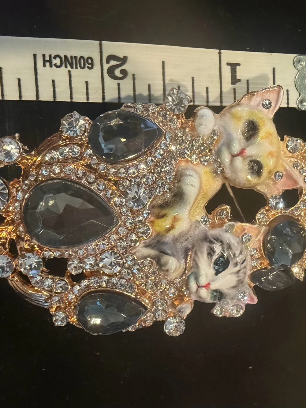 Vintage Cat Duo Crystal Brooch. Rare and unique.